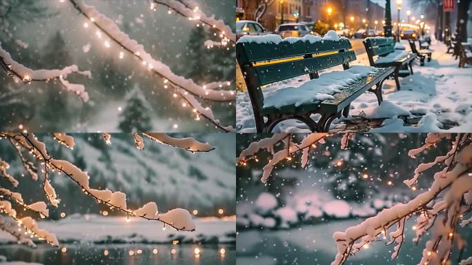 唯美城市雪景下雪天夜晚夜景素材原创9