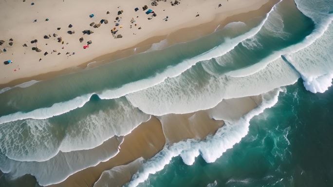 狭窄的海滩线，海浪和海洋