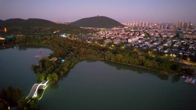 徐州云龙湖夕阳落日夜景城市风光航拍