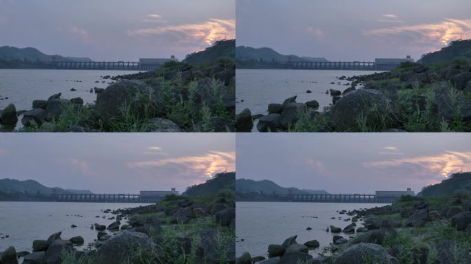 横州郁江废弃水坝西津发电站鸡儿滩日落夕阳