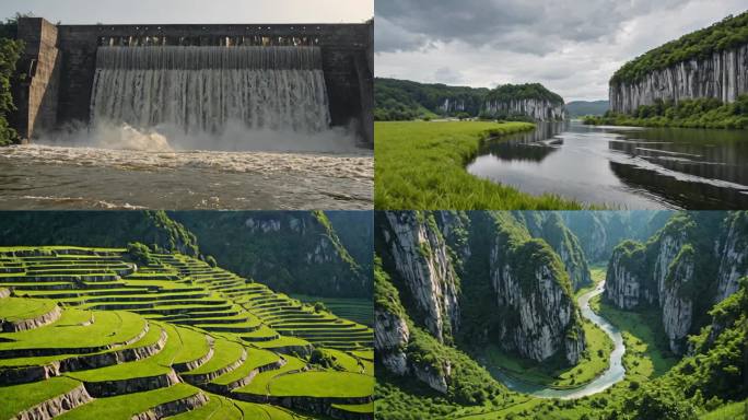 广西风景大坝梯田湖江河流4k大好河山