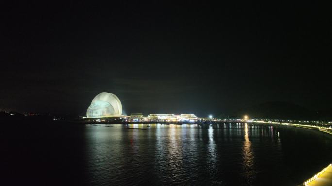 珠海日月贝夜景航拍夜晚珠海大剧院珠海地标