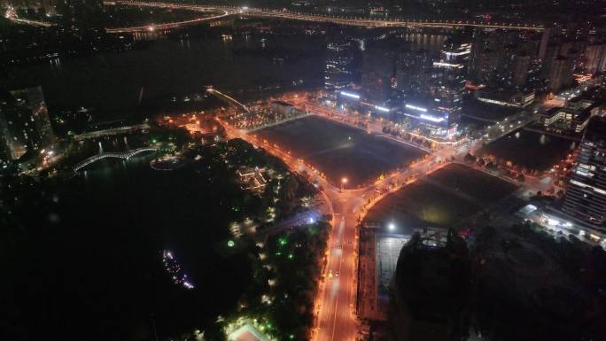 浙江绍兴世茂天际中心高楼大厦夜晚夜景航拍