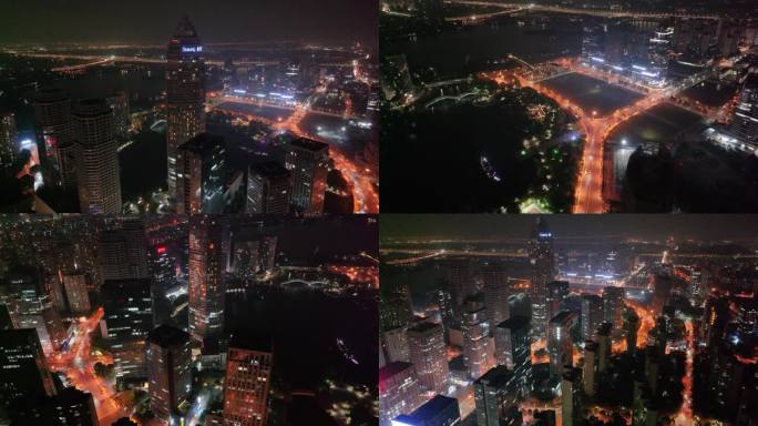 浙江绍兴世茂天际中心高楼大厦夜晚夜景航拍