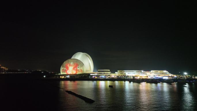 珠海日月贝夜景航拍夜晚珠海大剧院珠海地标