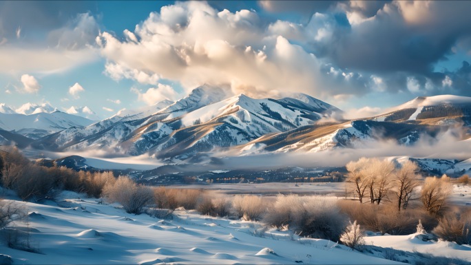 雪山航拍延时雪山风景4K