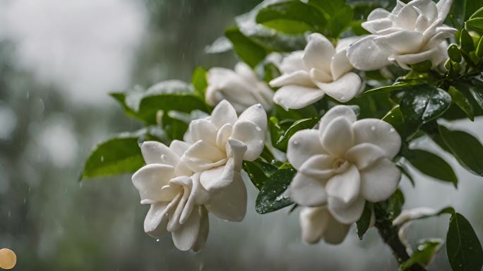 原创实拍下雨天栀子花栀子花实拍唯美栀子花