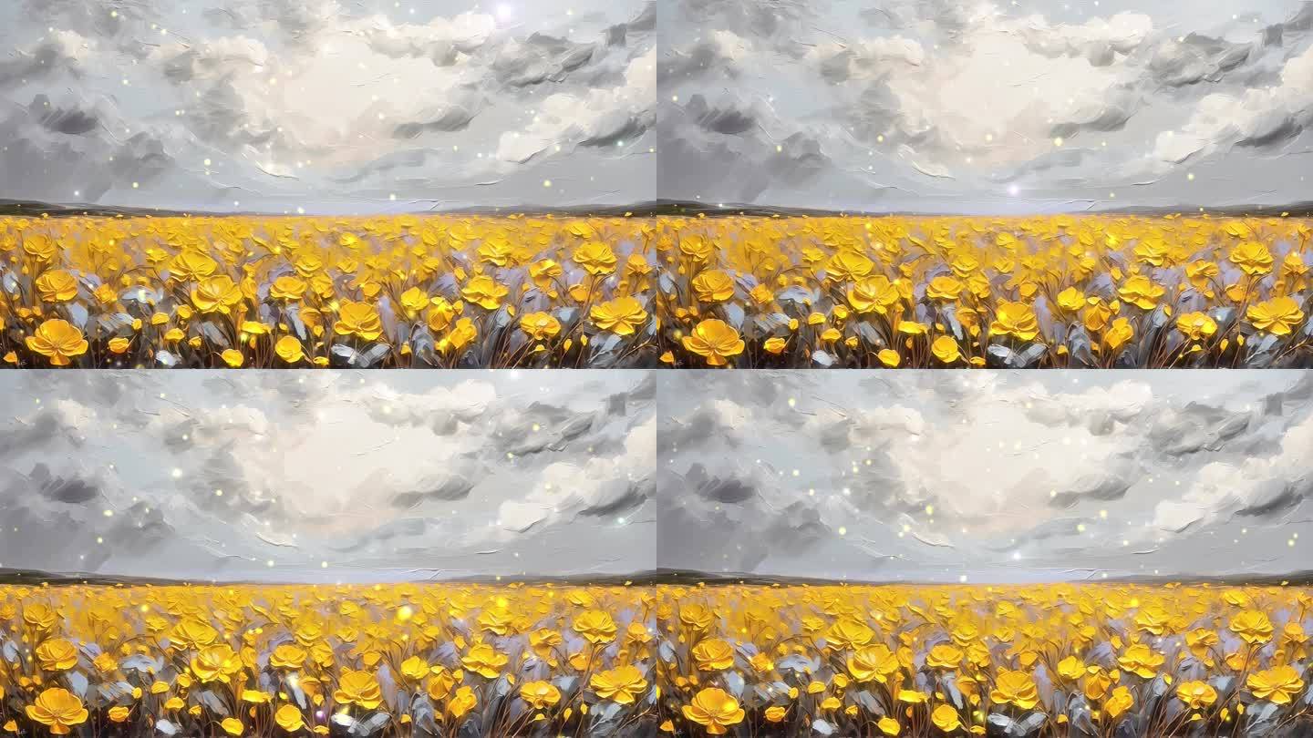 4K唯美梦幻油画水彩艺术黄色花海抽象背景