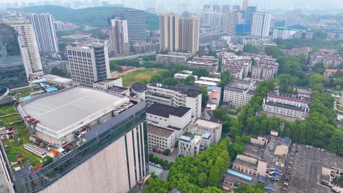 湖北武汉洪山区街道口航拍车流交通城市风景