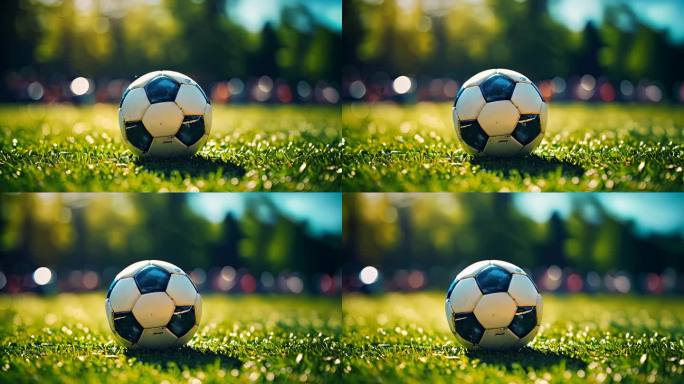 运动主题足球在球场上草地上的特写