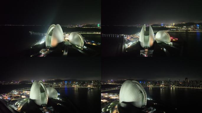 珠海日月贝夜景航拍夜晚珠海大剧院珠海地标