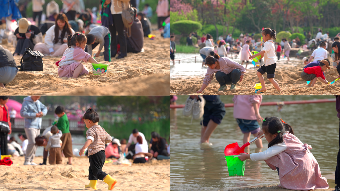 春游公园儿童玩沙子