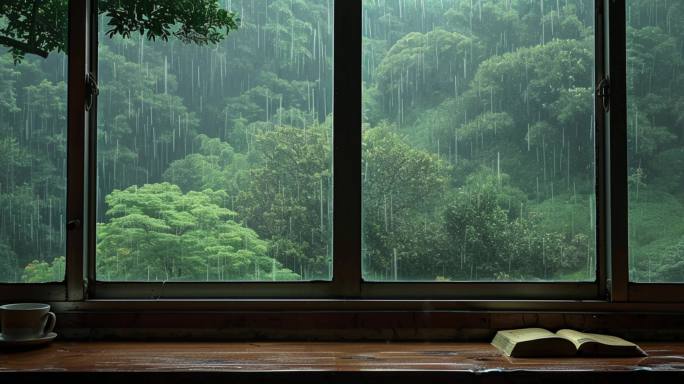 雨季窗台下雨窗户 静谧氛围 循环背景