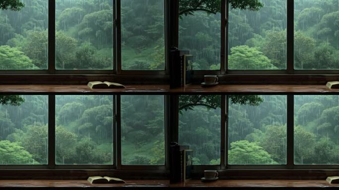雨季窗台下雨窗户 静谧氛围 循环背景