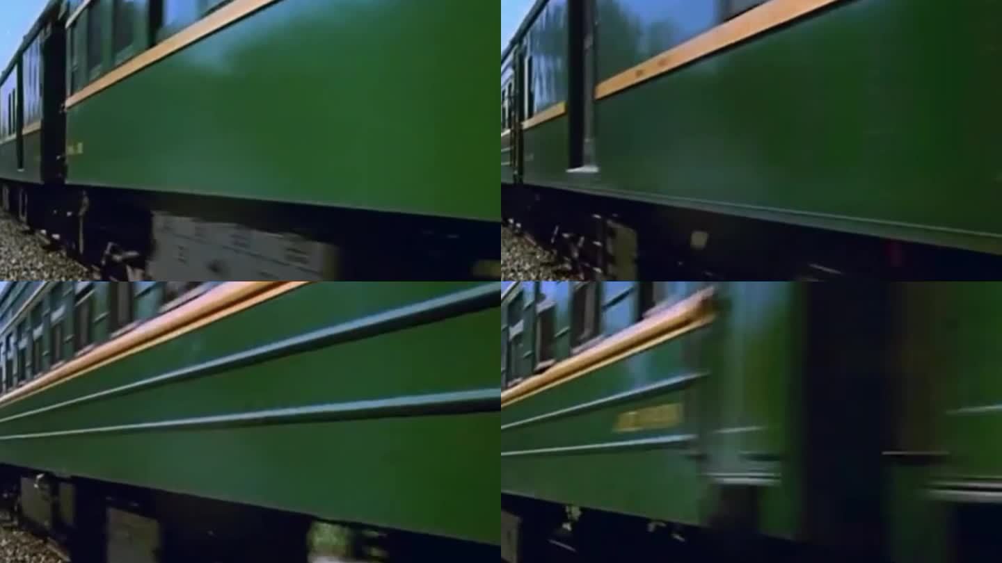 行驶中的绿皮火车7080年代