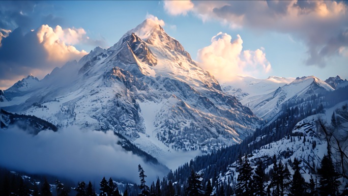 雪山延时雪山风景航拍4K