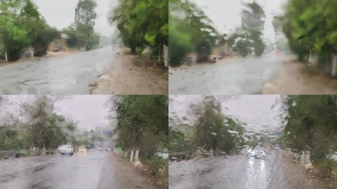 行驶公路雨景 雨天道路车流 窗外的雨滴