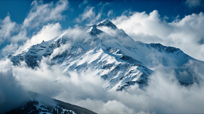 雪山航拍延时大自然天山雪山风景4K