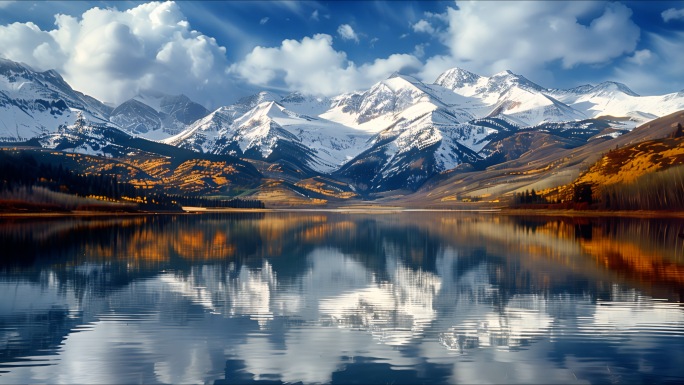 雪山湖泊倒影