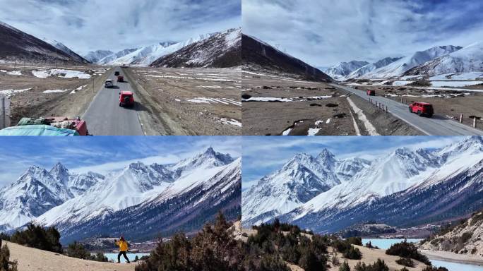 4K航拍坦克300越野车行驶在雪地的甘孜