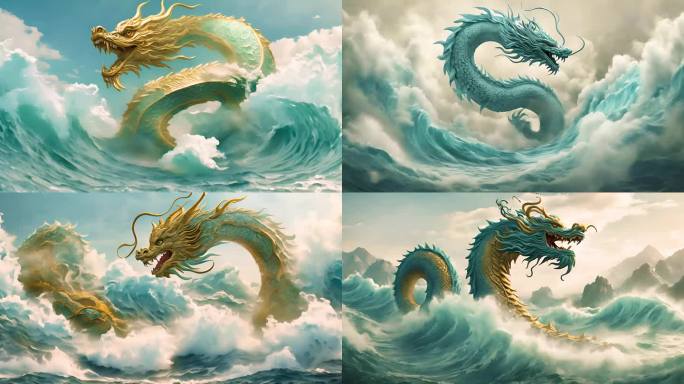 龙 海水 动画 蛟龙戏水