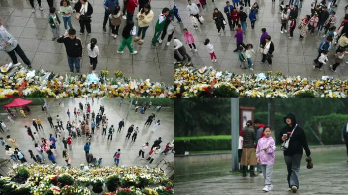 清明节烈士碑前献花的人群