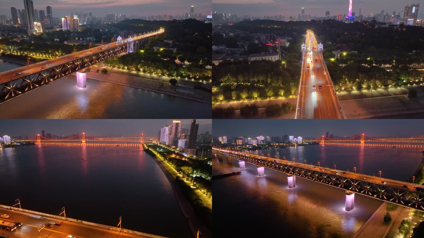 湖北汉阳区武汉长江大桥航拍车流交通城市风