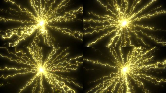 4K黄色闪电发射三维空间旋转无缝循环