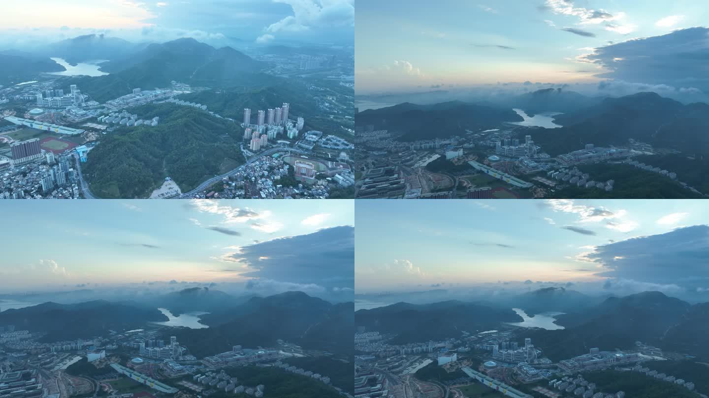 珠海唐家湾镇水库航拍蜈蚣山水库山峰风景