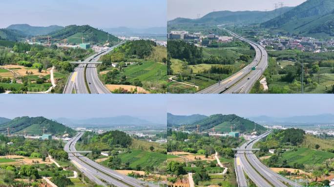 航拍山区高速公路经济发展快速路
