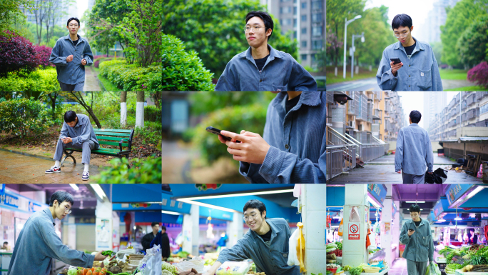 高档小区下雨天等人跑步菜市场买菜