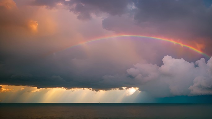 美丽的雨后天空和彩虹。彩虹和天空