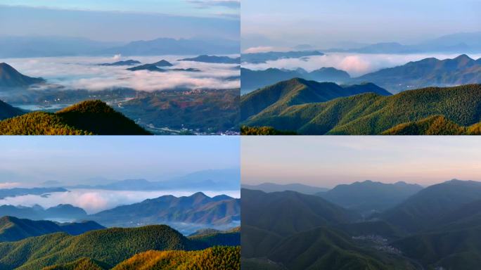 航拍山区高山云海低雾平流雾空镜头