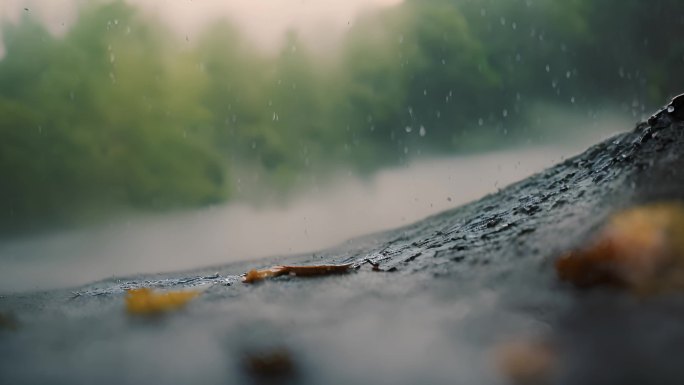 森林的雨季雨水雨滴阴天