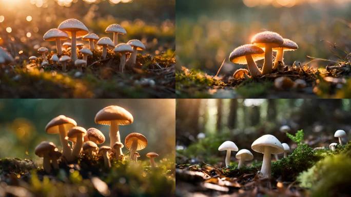 蘑菇金针菇日出光影