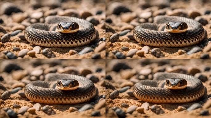 蛇在砾石上向摄像机移动