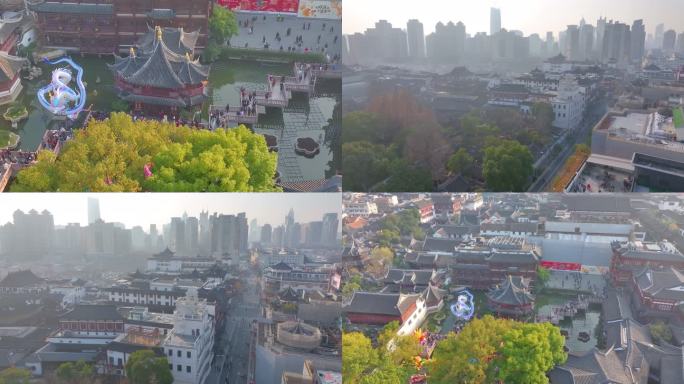 上海黄浦区豫园城隍庙航拍城市风景风光
