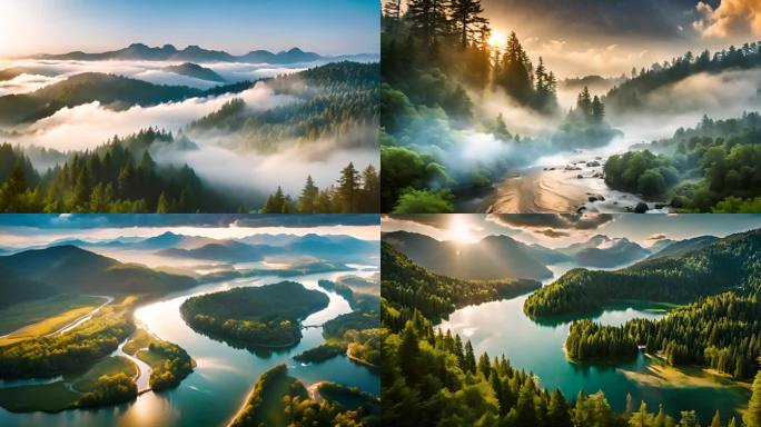 美丽中国绿色森林长城山川湖流湖泊
