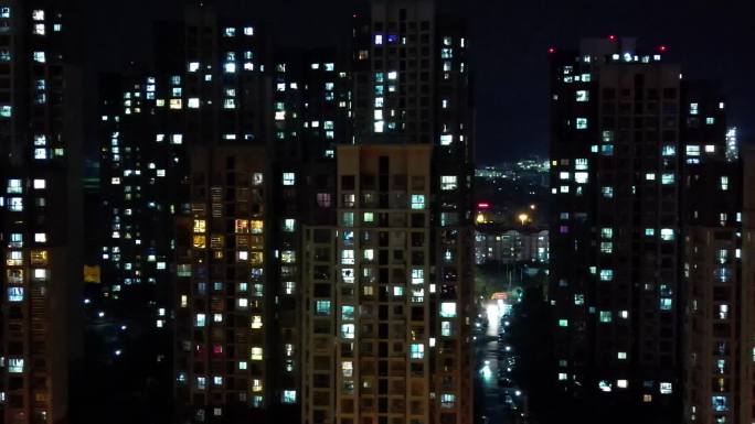 万家灯火小区夜景、灯火通明