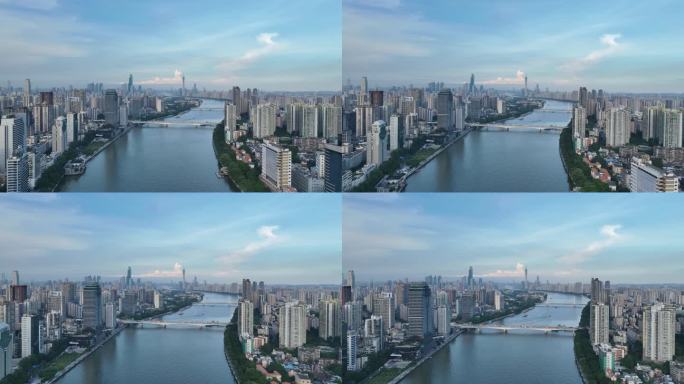 广东广州珠江两岸的越秀区和海珠区城市风光