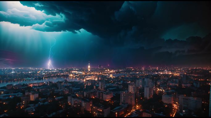 狂风暴雨闪电雷鸣极端天气