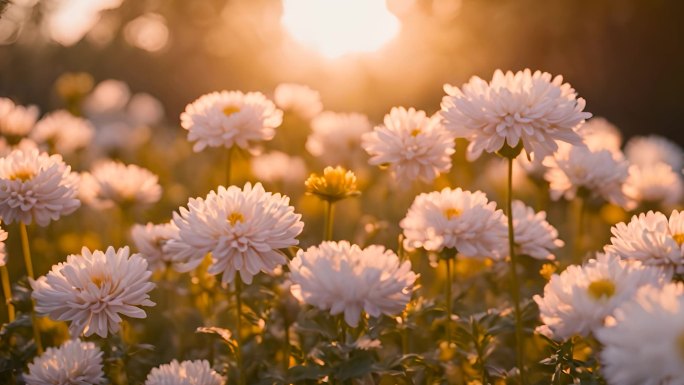 美景 景观 花海 飘动 夕阳 花瓣 开花