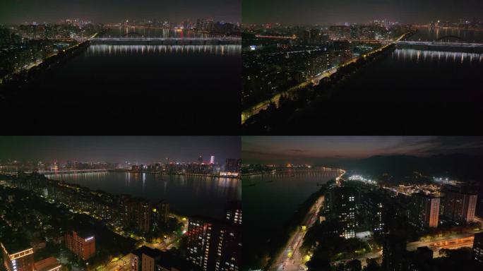 浙江杭州上城区夜晚夜景航拍车流交通城市风