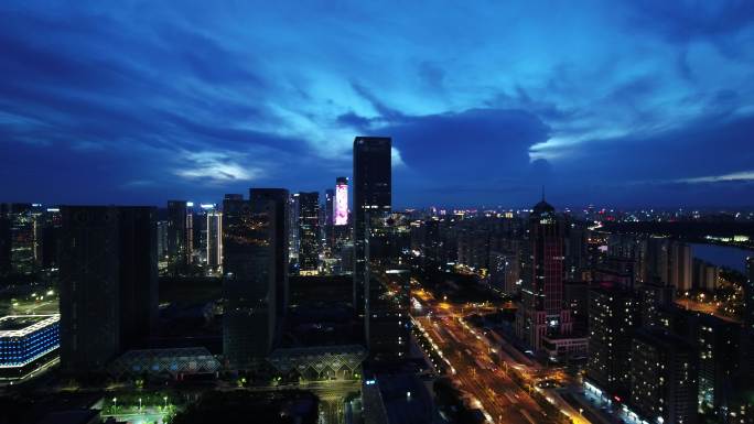 航拍南宁五象新区总部基地黎明傍晚夜景