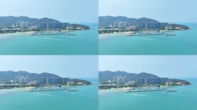海南三亚半山半岛帆船港航拍海岸线山与海