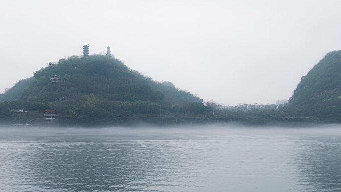 广西柳州山水风光平流雾延时摄影