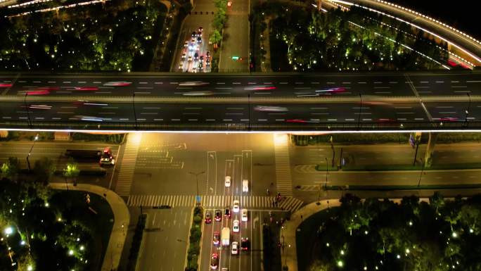 杭州萧山区市心路互通立交桥高架桥夜景延时