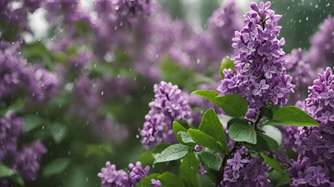 丁香花春天的丁香花雨天的丁香花紫色丁香花