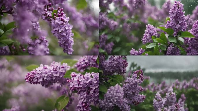 丁香花春天的丁香花雨天的丁香花紫色丁香花