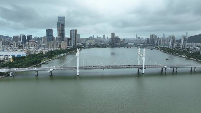 珠海前山水道航拍白石桥阴天城市建筑风光